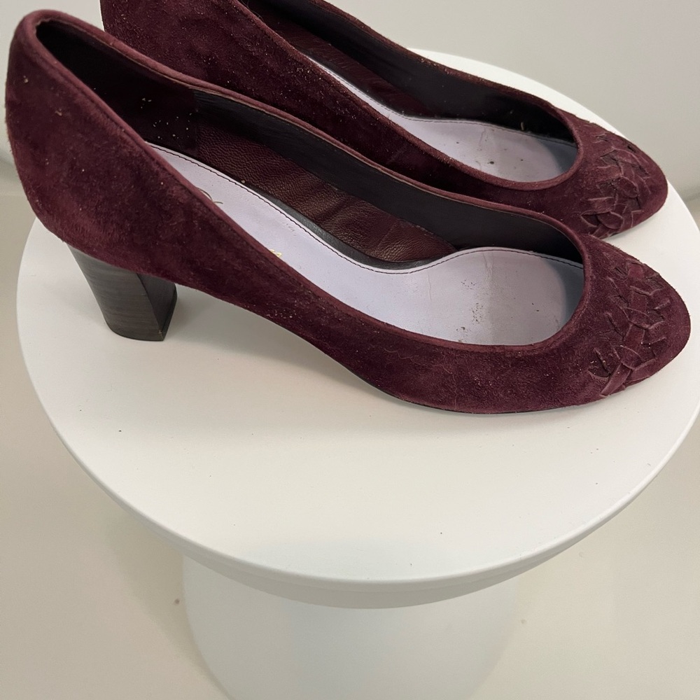 Delman Deep Burgundy Suede Heels